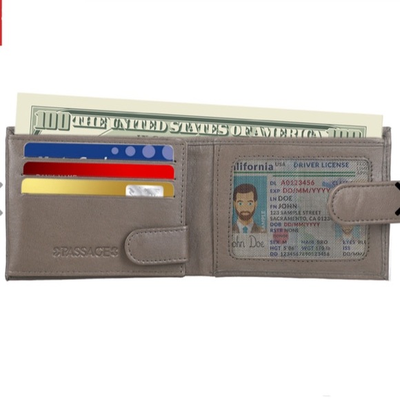 Gray Genuine Leather RFID Bi-Fold Men's Wallet with Snap Closure - Picture 7 of 10